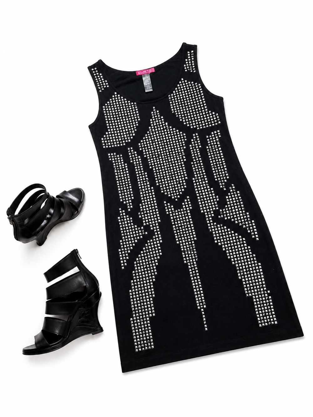 Custo Barcelona Lined Black Dress/Tunic with Silver Square Studs CB 1 (XS-S)